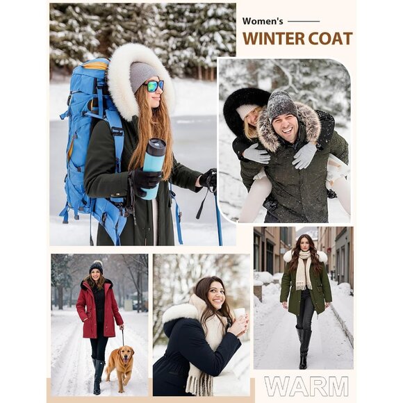 Women's Winter Parka Fleece Lined Jacket Thicken Puffer Coat with Removable Fur - Picture 4 of 5